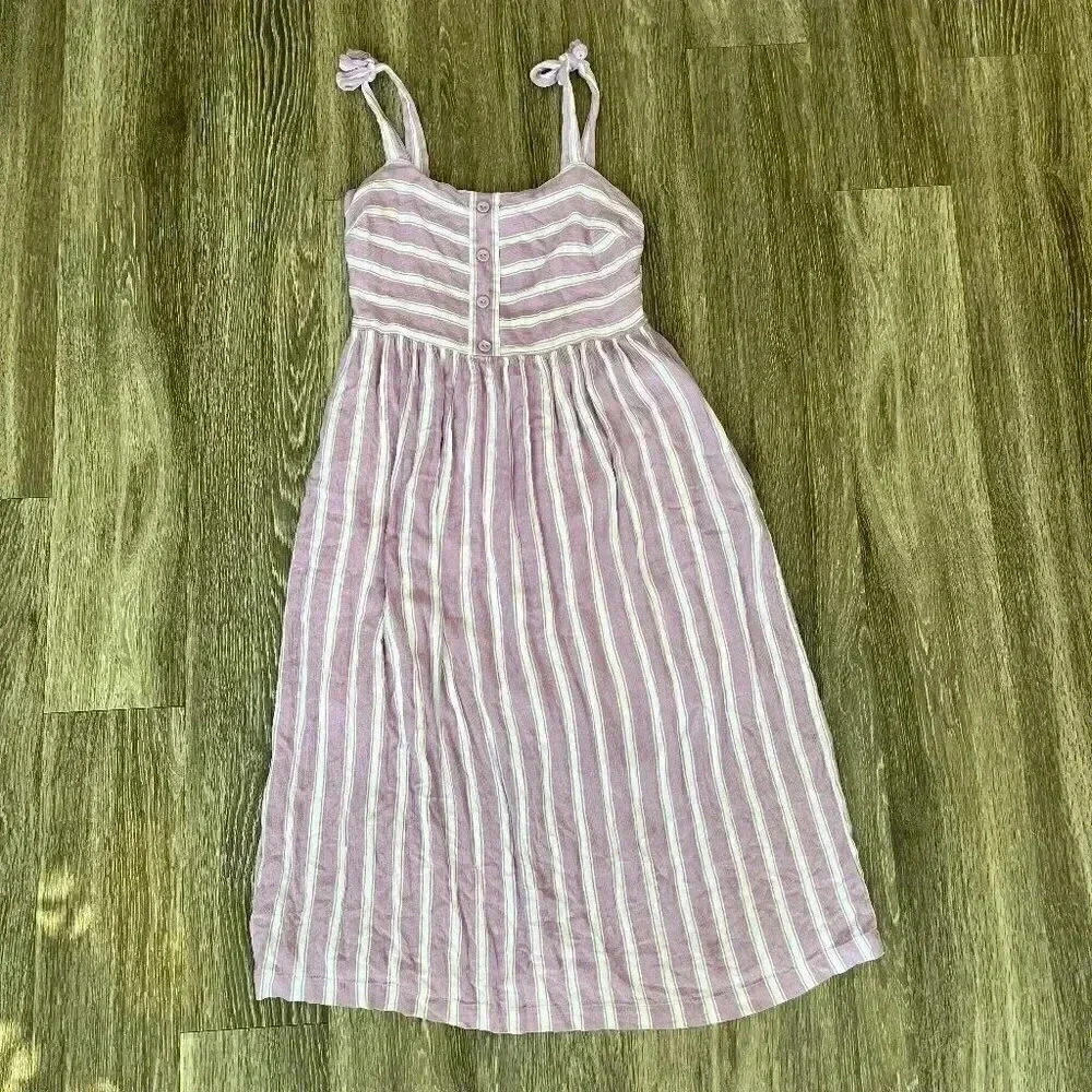 MELLODAY Pink and White Striped Midi Dress